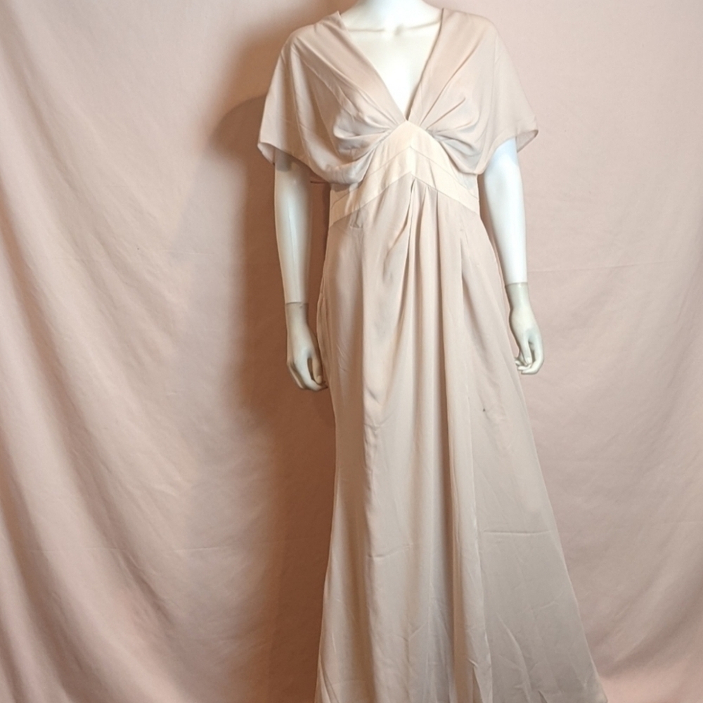 ASOS Blush Pink Blouson Sleeve Bridesmaid Button Back Maxi Dress size 10